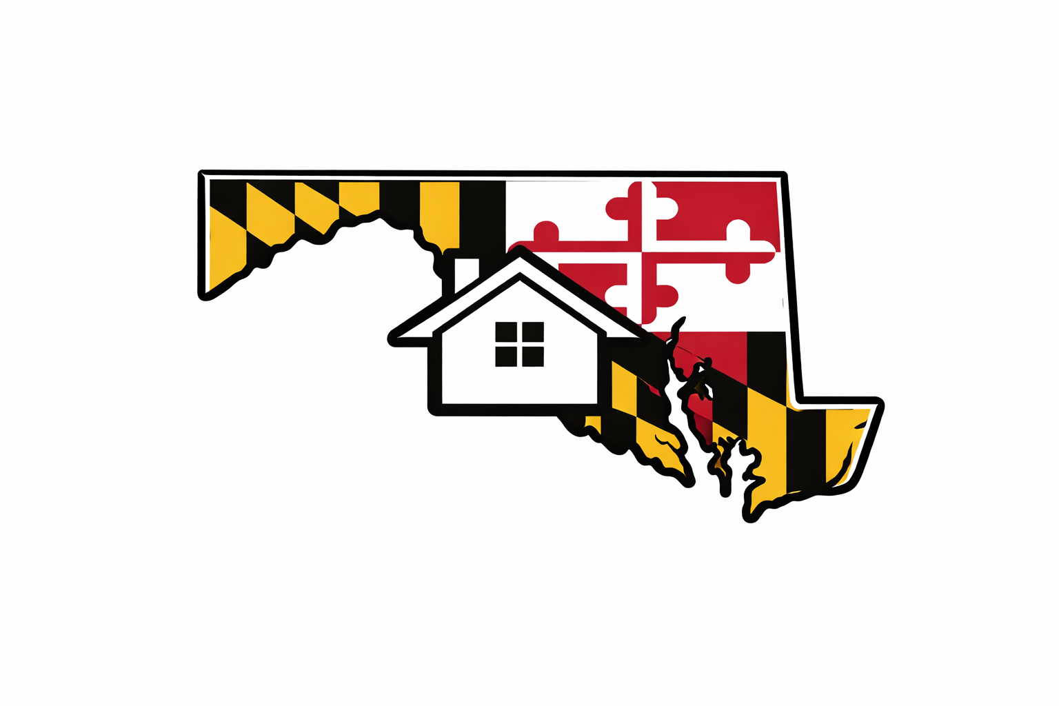 State of Maryland filled with Maryland flag pattern with house icon